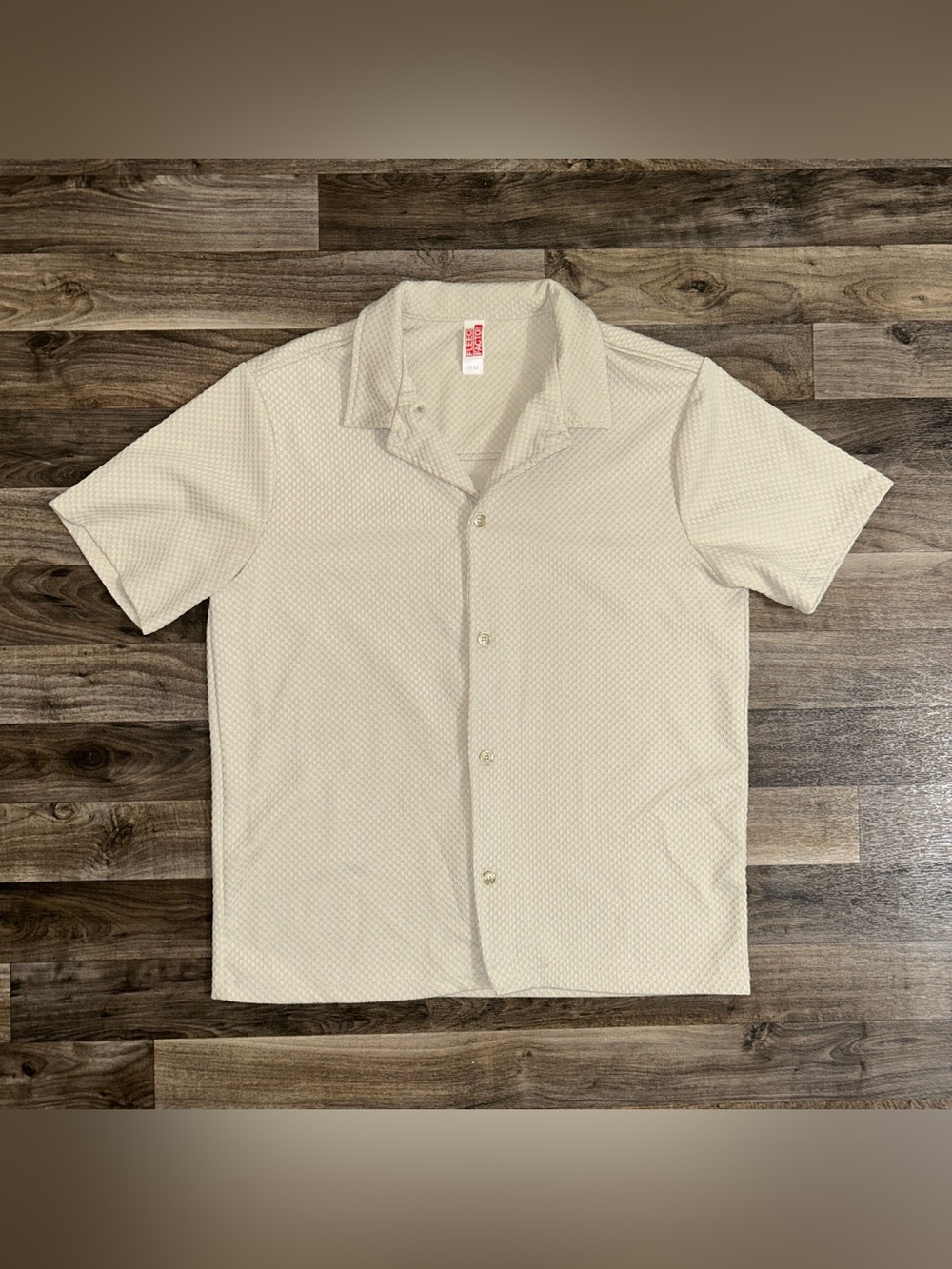 Fleece Factory Men’s Medium Ivory Textured Short Sleeve Button Up Shirt